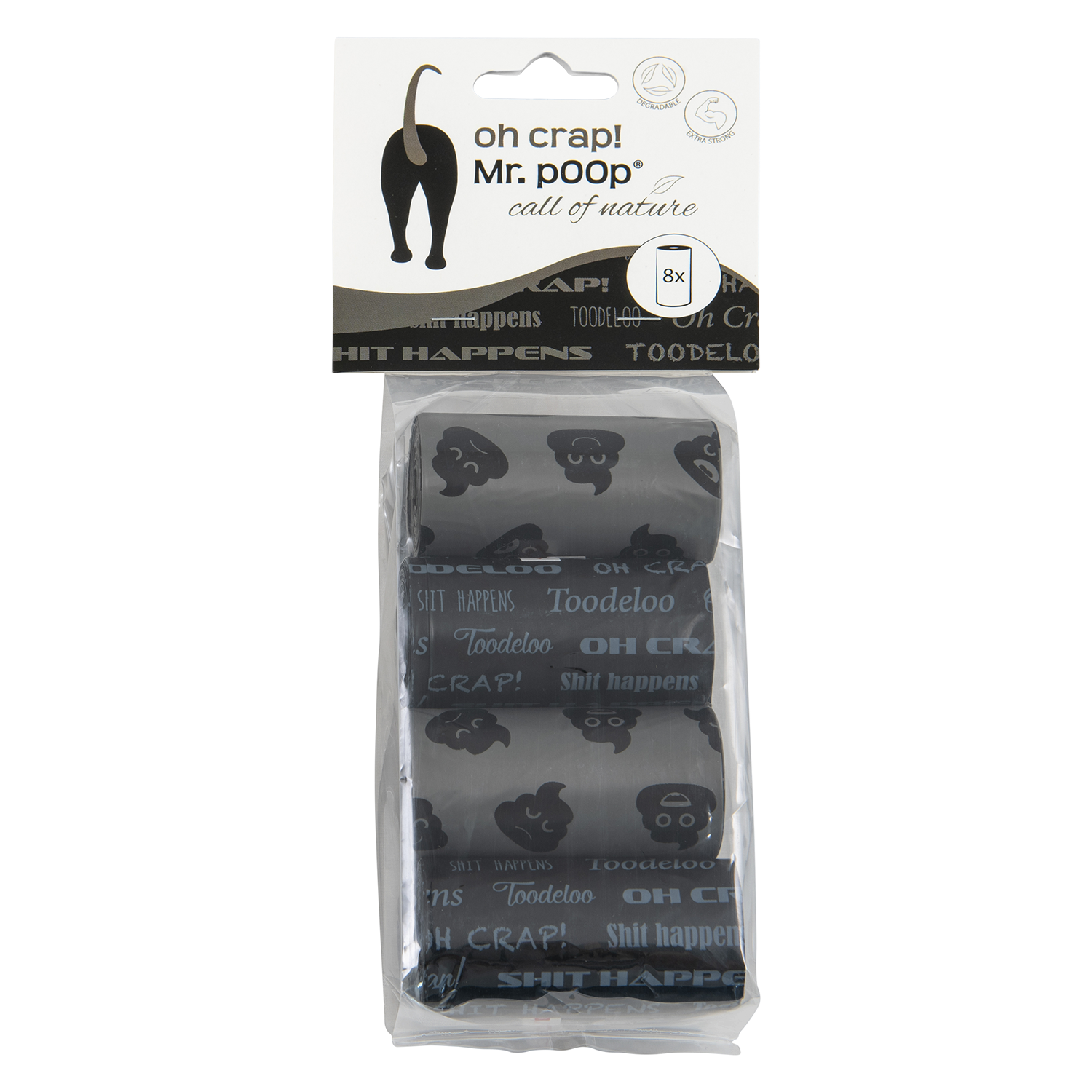 Mr.POOP OH CRAP! Navul. poepzakjes 8 Roll.-Gr/Zw motief