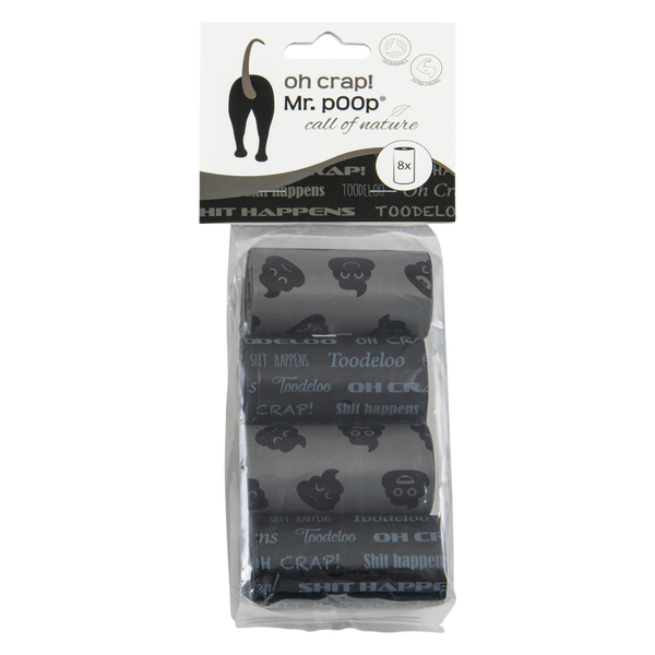 Mr.POOP OH CRAP! Navul. poepzakjes 8 Roll.-Gr/Zw motief
