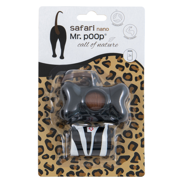 Mr.POOP SAFARI Nano Houder zwart+2 Rolletjes-Safari motief