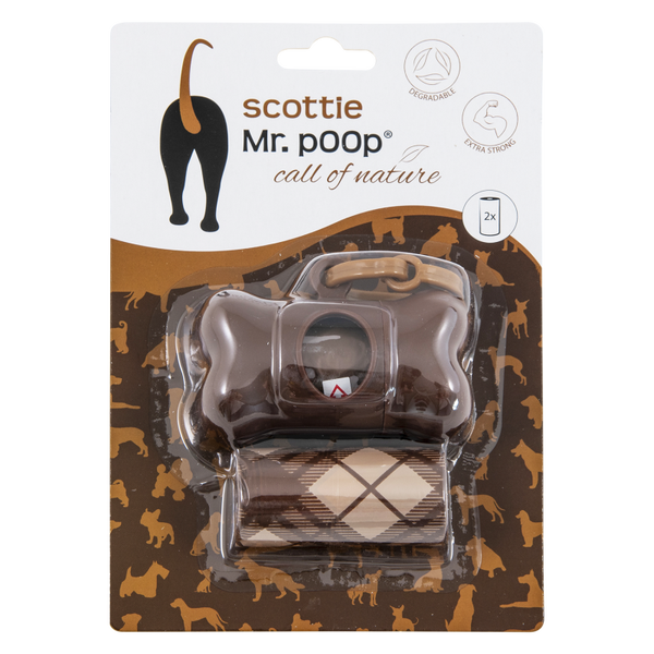 Mr.POOP SCOTTIE Houder bruin+2 Rolletjes-Bruin motief