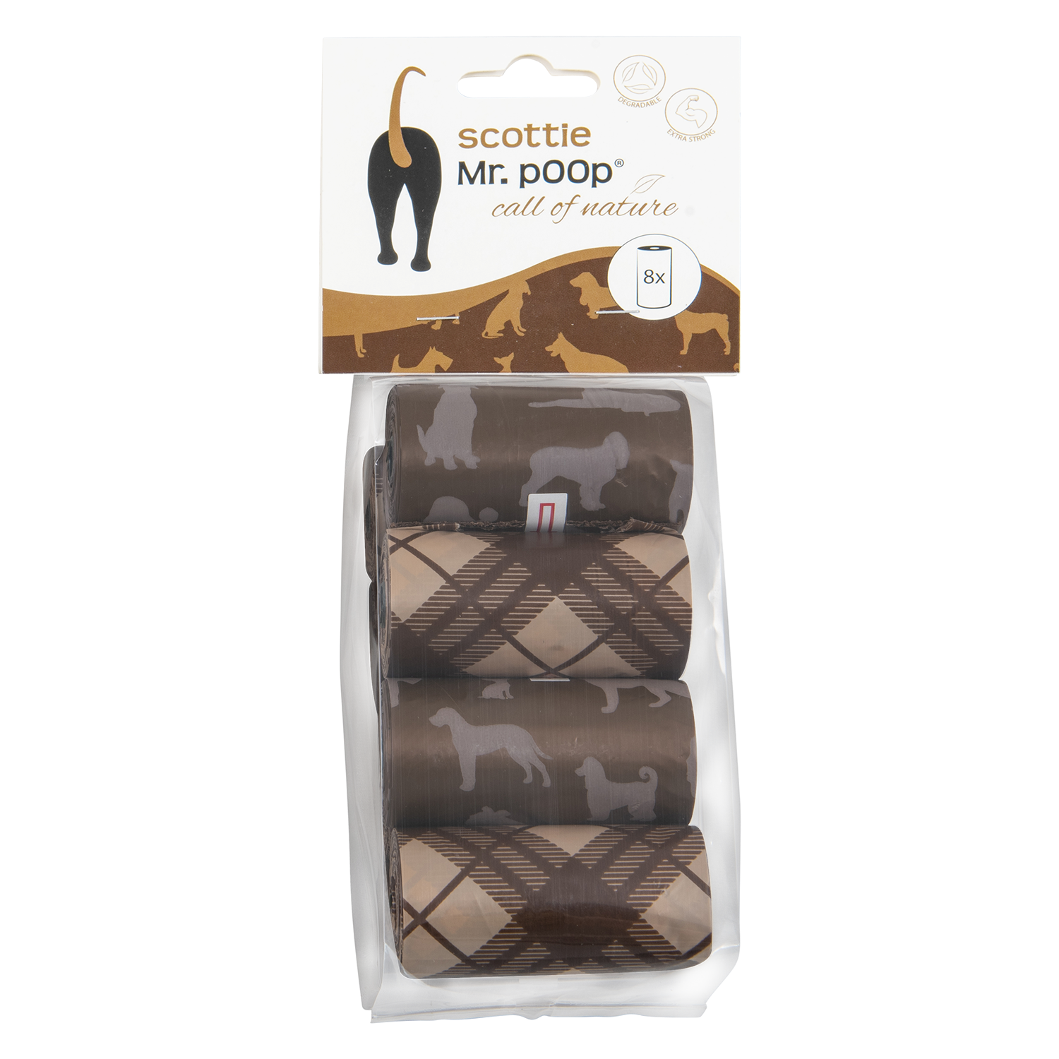 Mr.POOP SCOTTIE Navul. poepzakjes 8 Rolletjes-Bruin motief