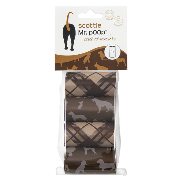 Mr.POOP SCOTTIE Navul. poepzakjes 4 Rolletjes-Bruin motief