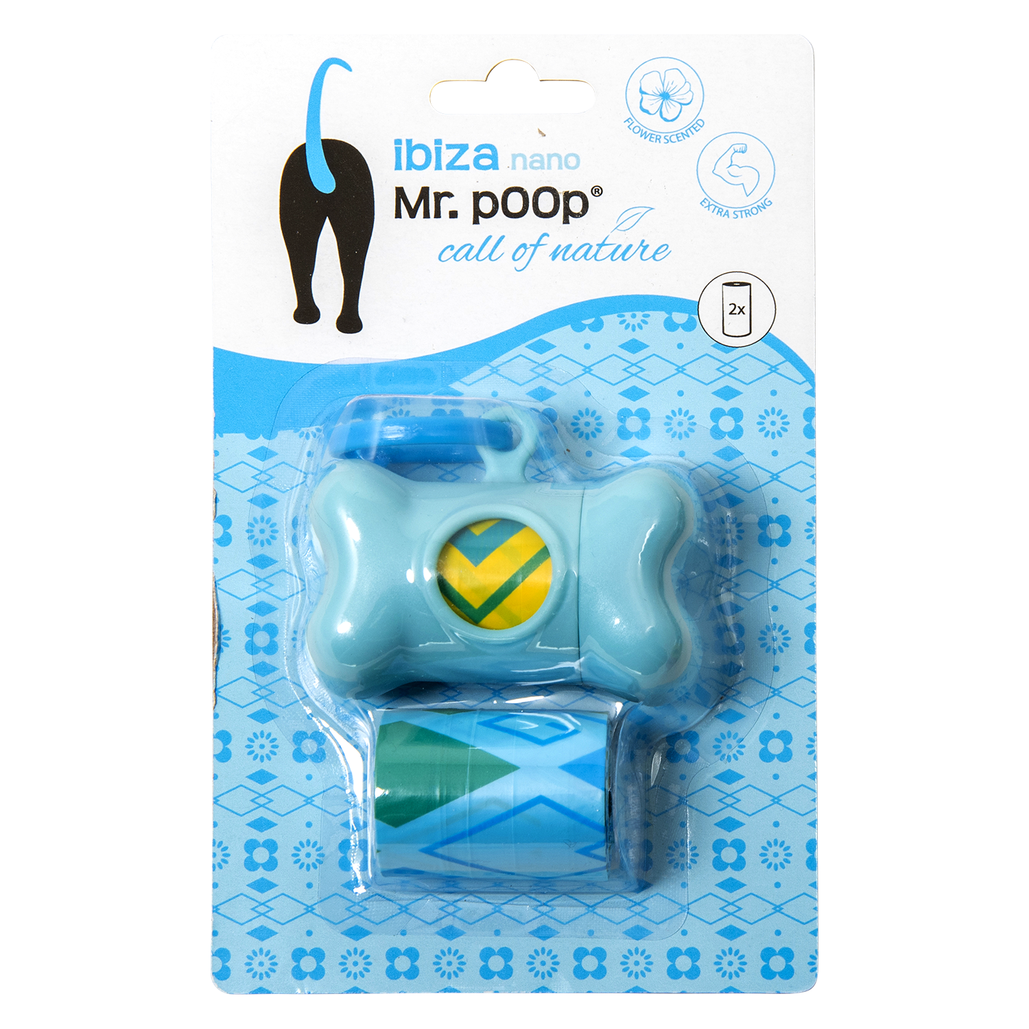 Mr.POOP IBIZA Nano Houder blauw + 2 Rolletjes met geur