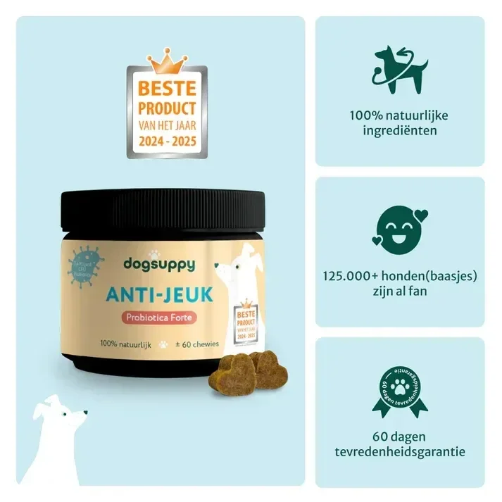 Anti-Jeuk Probiotica | 100% natuurlijk | 60 snoepjes Zonder vlees/met insectenmeel
