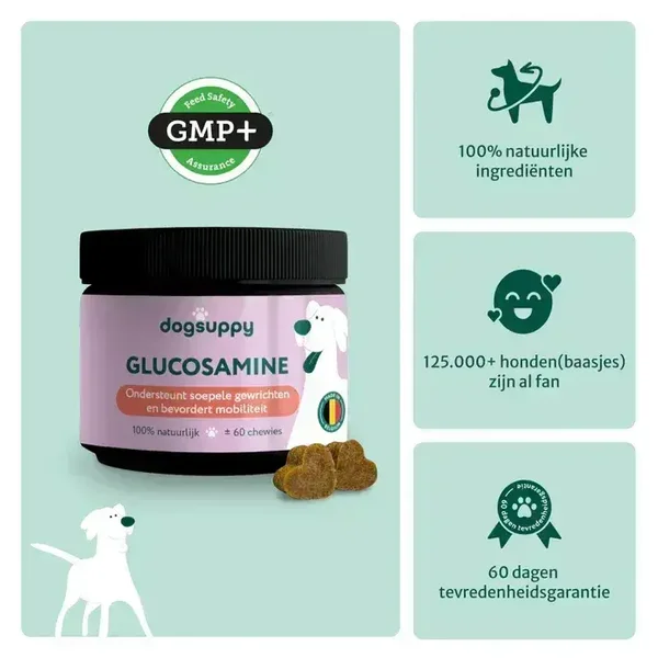 Glucosamine | Bevordert soepele bewegingen | 100% natuurlijk | 60 snoepjes Met Kip
