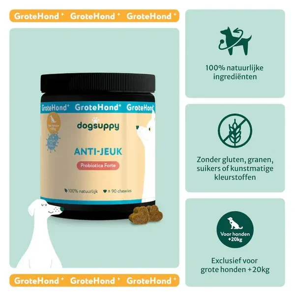 Dogsuppy GroteHond⁺ Anti-Jeuk | 100% natuurlijk | 90 snoepjes met rund