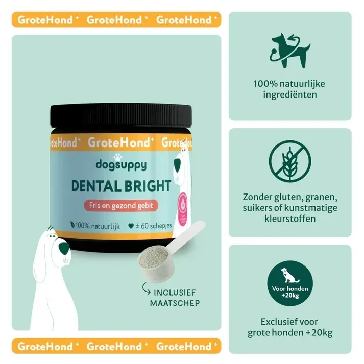 GroteHond⁺ Dental Bright | 100% natuurlijk | 60 schapjes /250gr