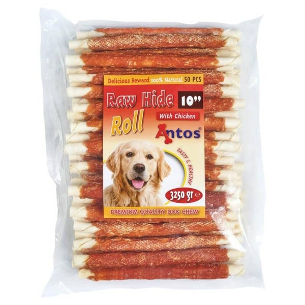 Antos Raw Hide White + Chicken Roll 25cm Per stuk