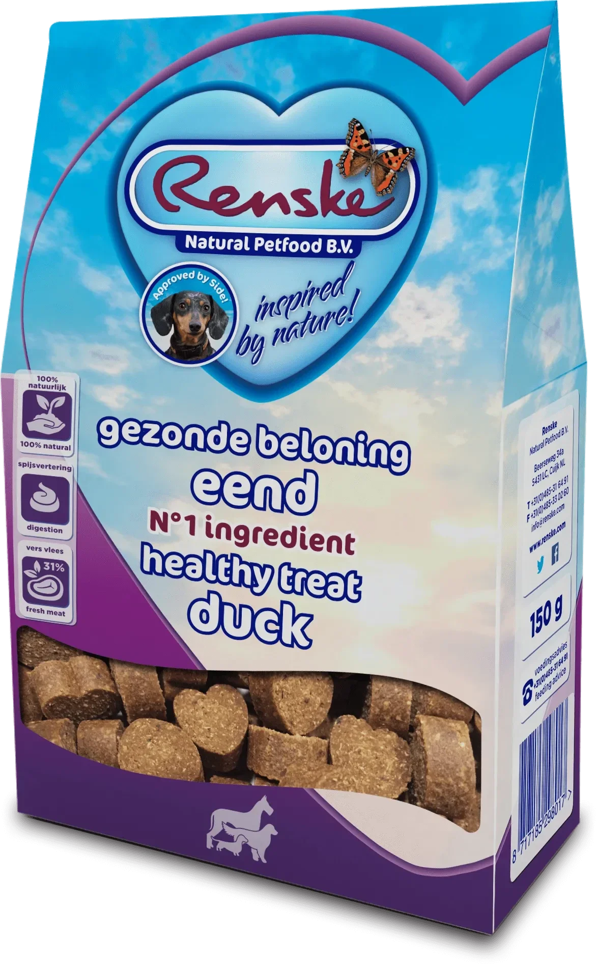 Renske gezonde beloning hartjes hond eend 150gr