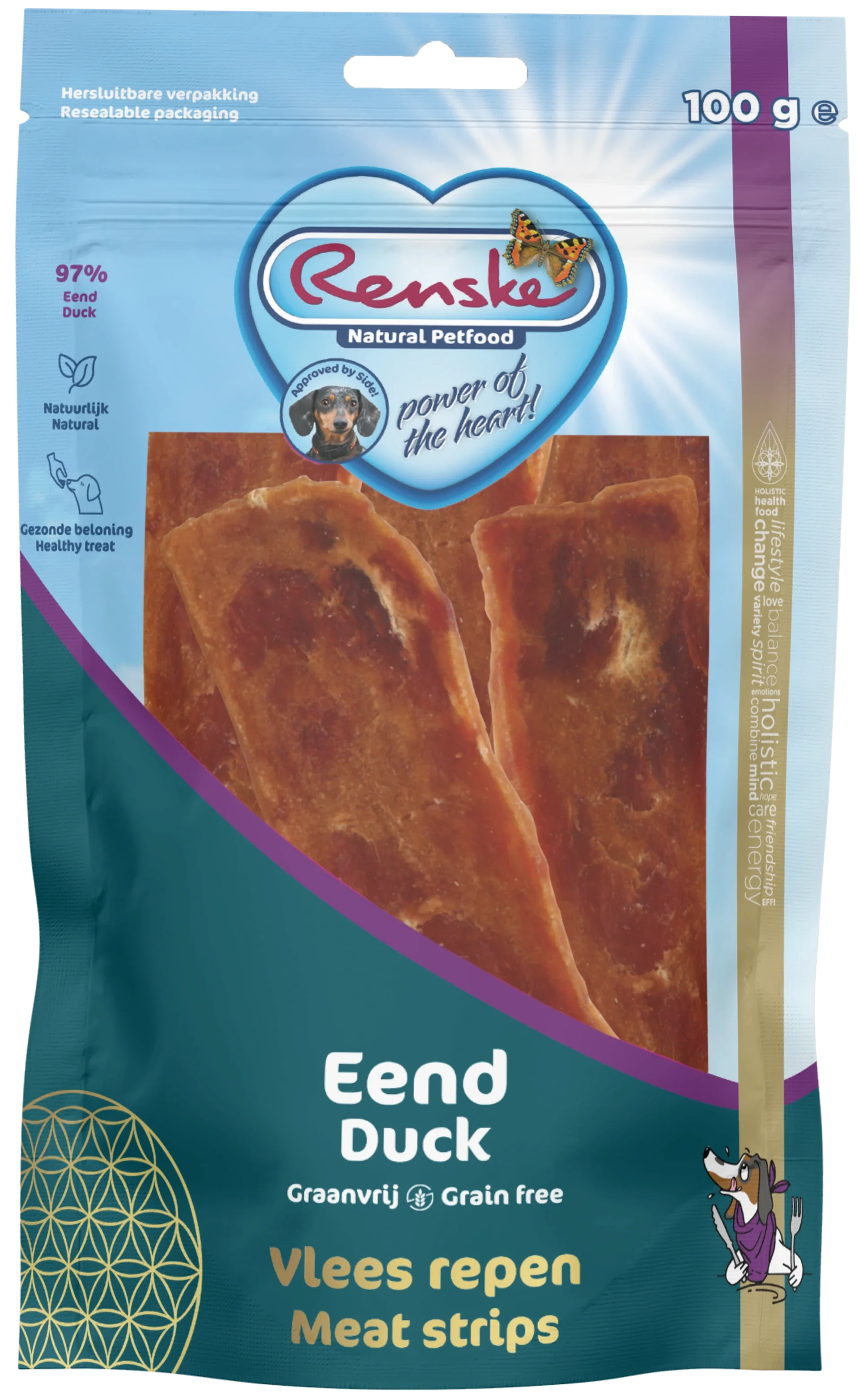 Renske gezonde beloning vleesrepen hond eend 100gr