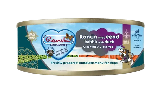 Renske vers vlees maaltijd hond eend/konijn grnvr 95gr
