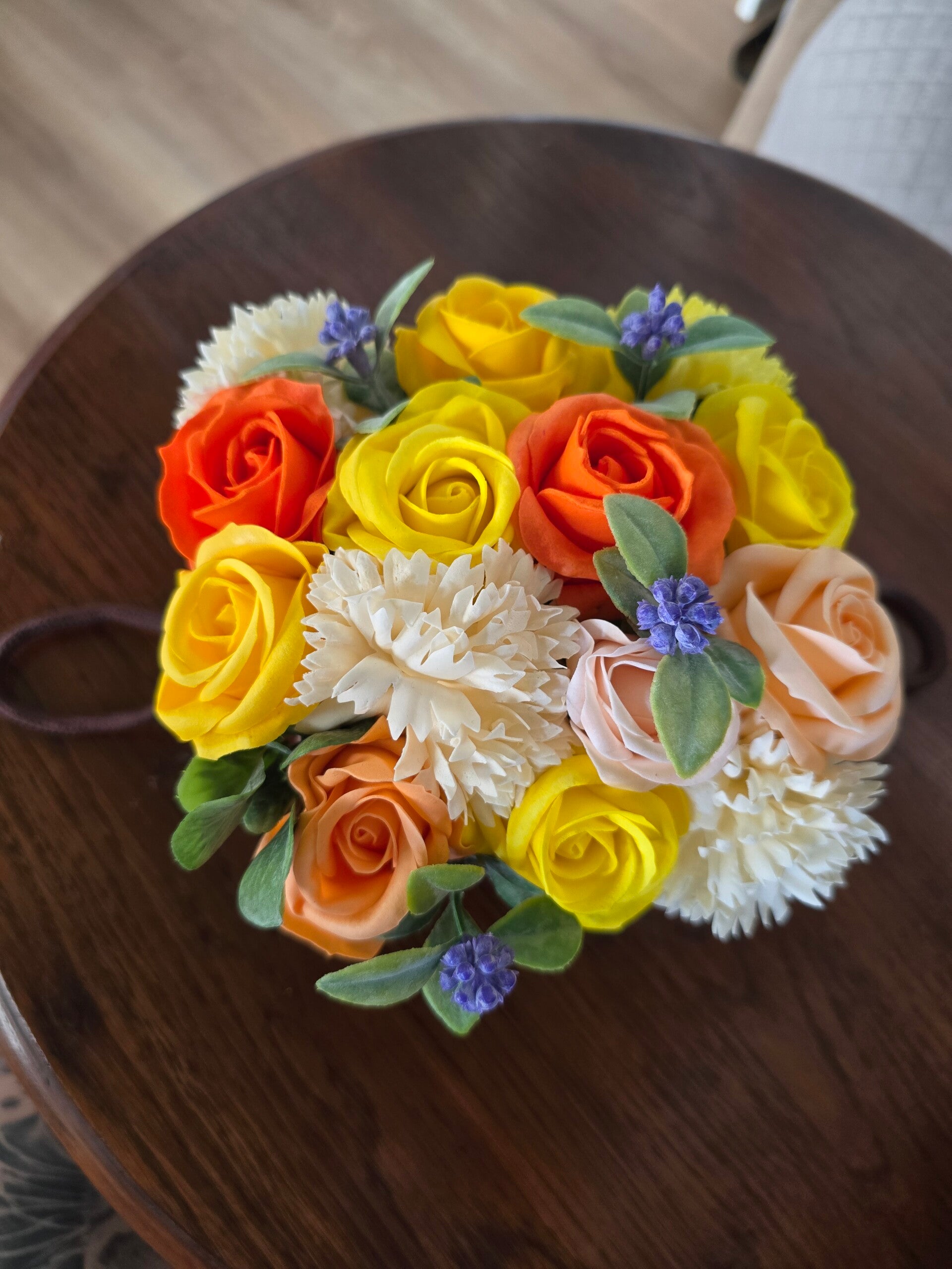 Bouquet sapone di fiori Giallo e Arancio