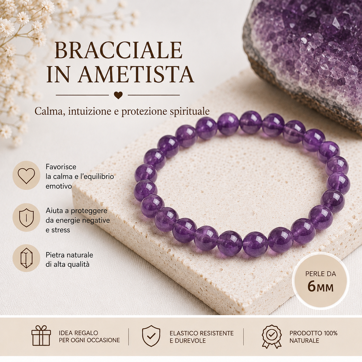Bracciale in ametista 6mm
