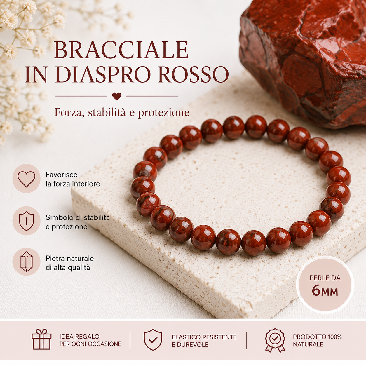 Bracciale in diaspro rosso 6mm