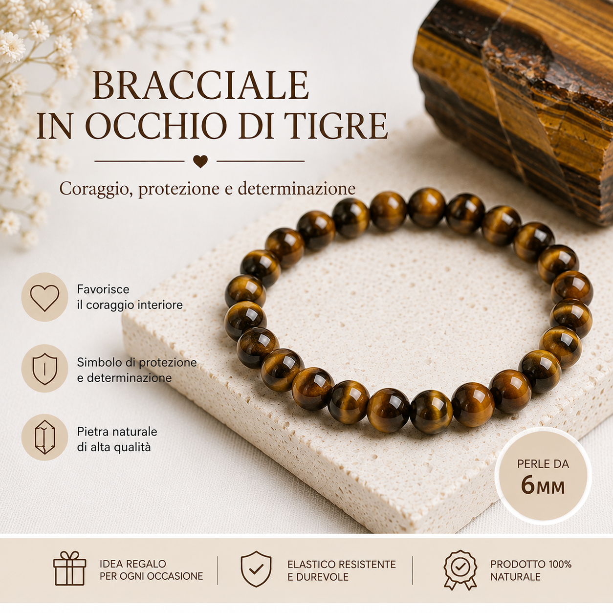 Bracciale in occhio di tigre da 6mm