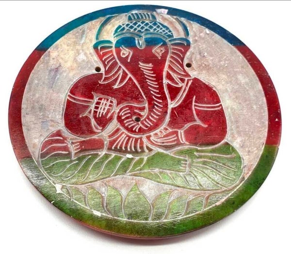 Portaincenso in pietra rotonda Ganesh 10 cm