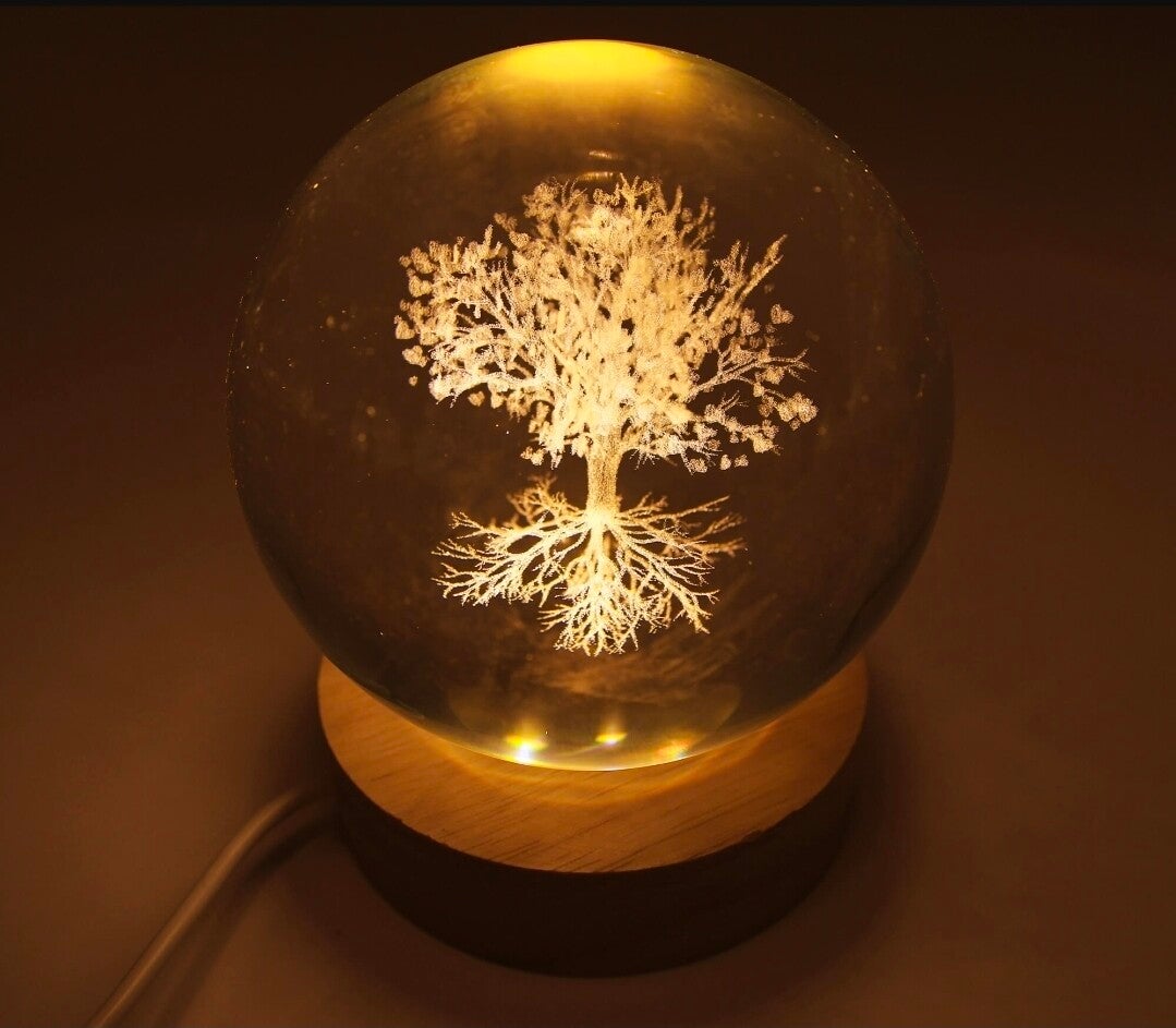 Luce notturna USB in vetro Albero della vita 9 cm