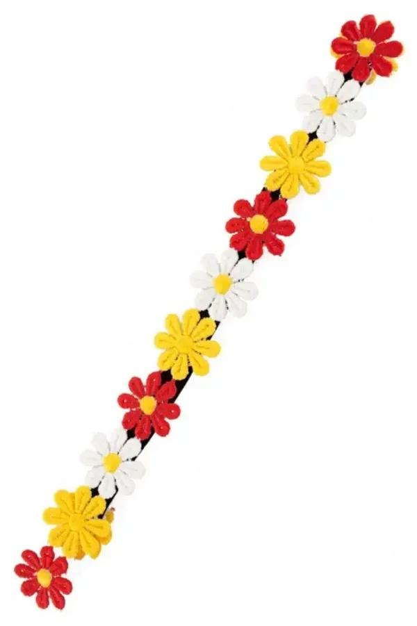 Hoofdband kleine bloemetjes rood, wit & geel