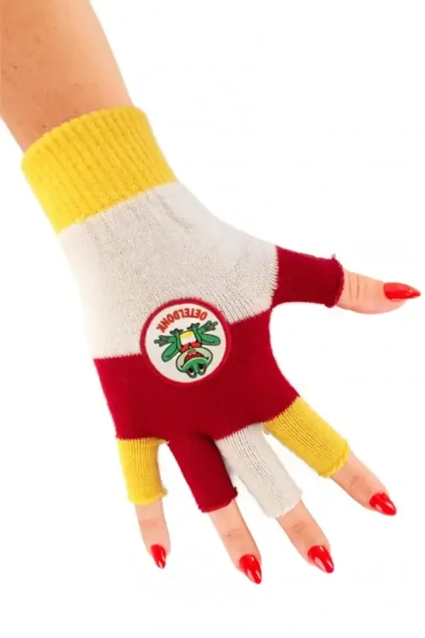Oeteldonkse vingerloze handschoenen met kikker applicatie