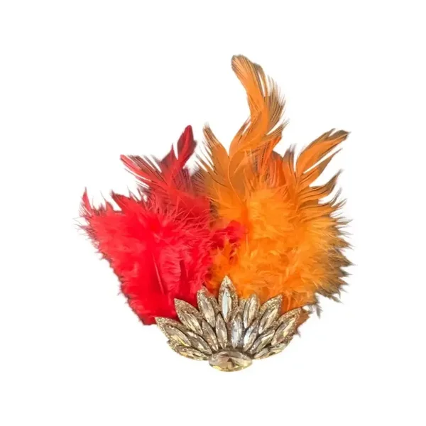 rood oranje speld met veren