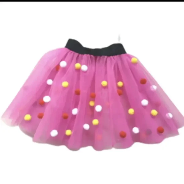 Roze petticoat rood, wit & gele pompoms kinderen