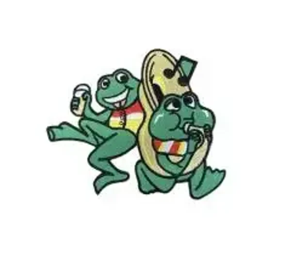 2 kikkers met tuba en bier