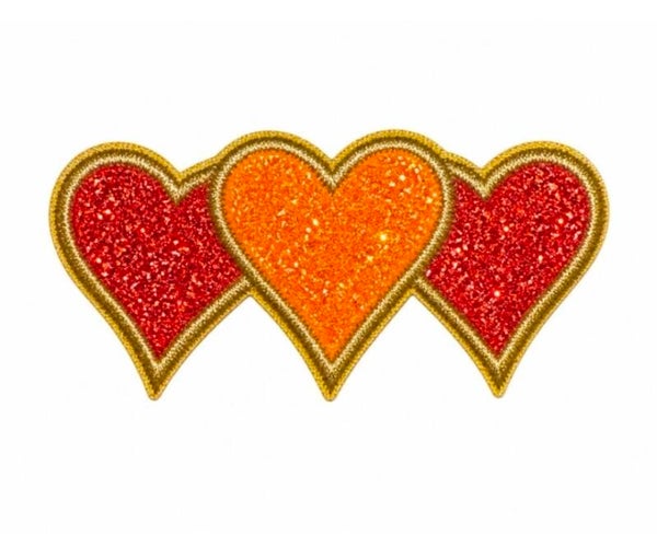 Embleem 3 x hartjes glitter Kielegat