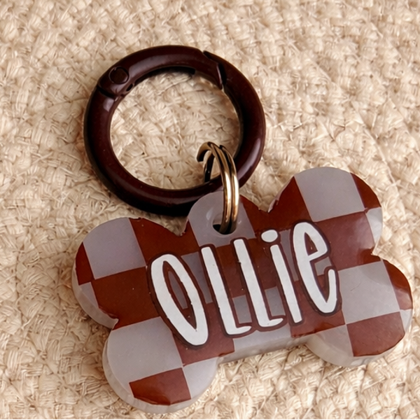 Chocolate Brown Checkered Pet Tag