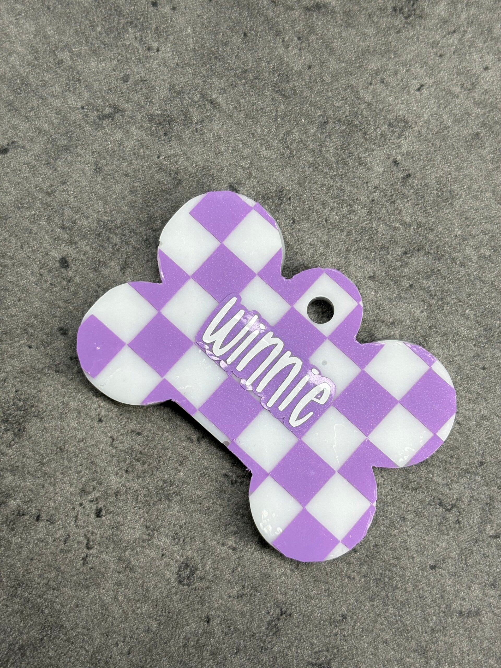 Lilac Checkered Pet Tag