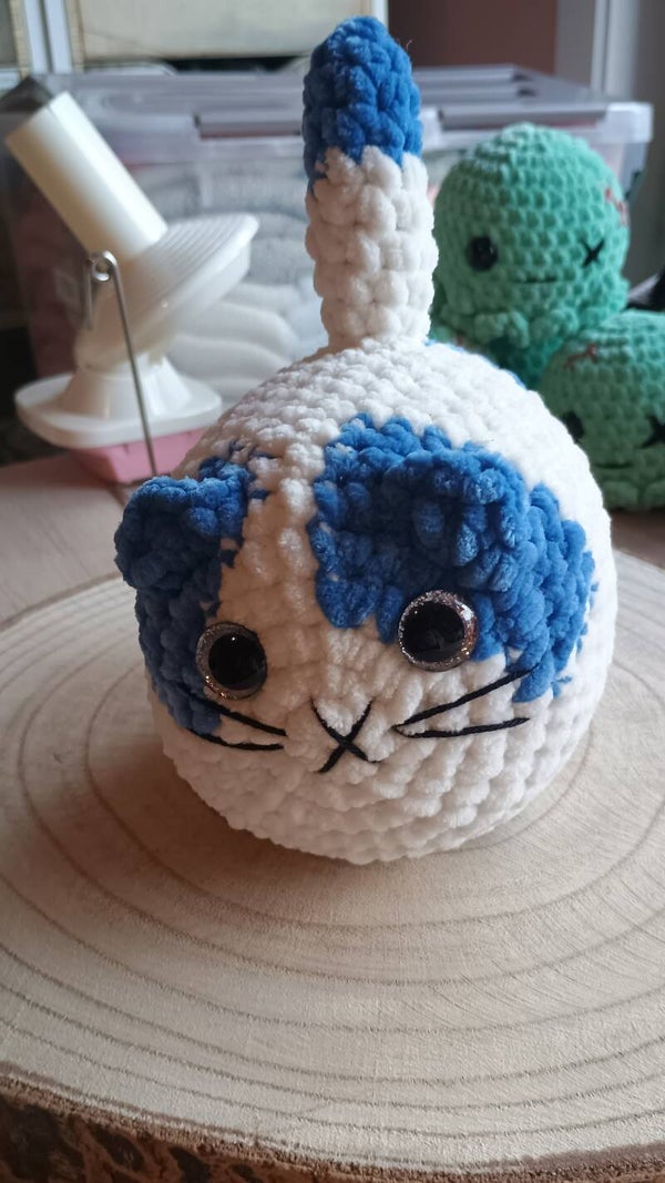 grote poes medium blauw/wit