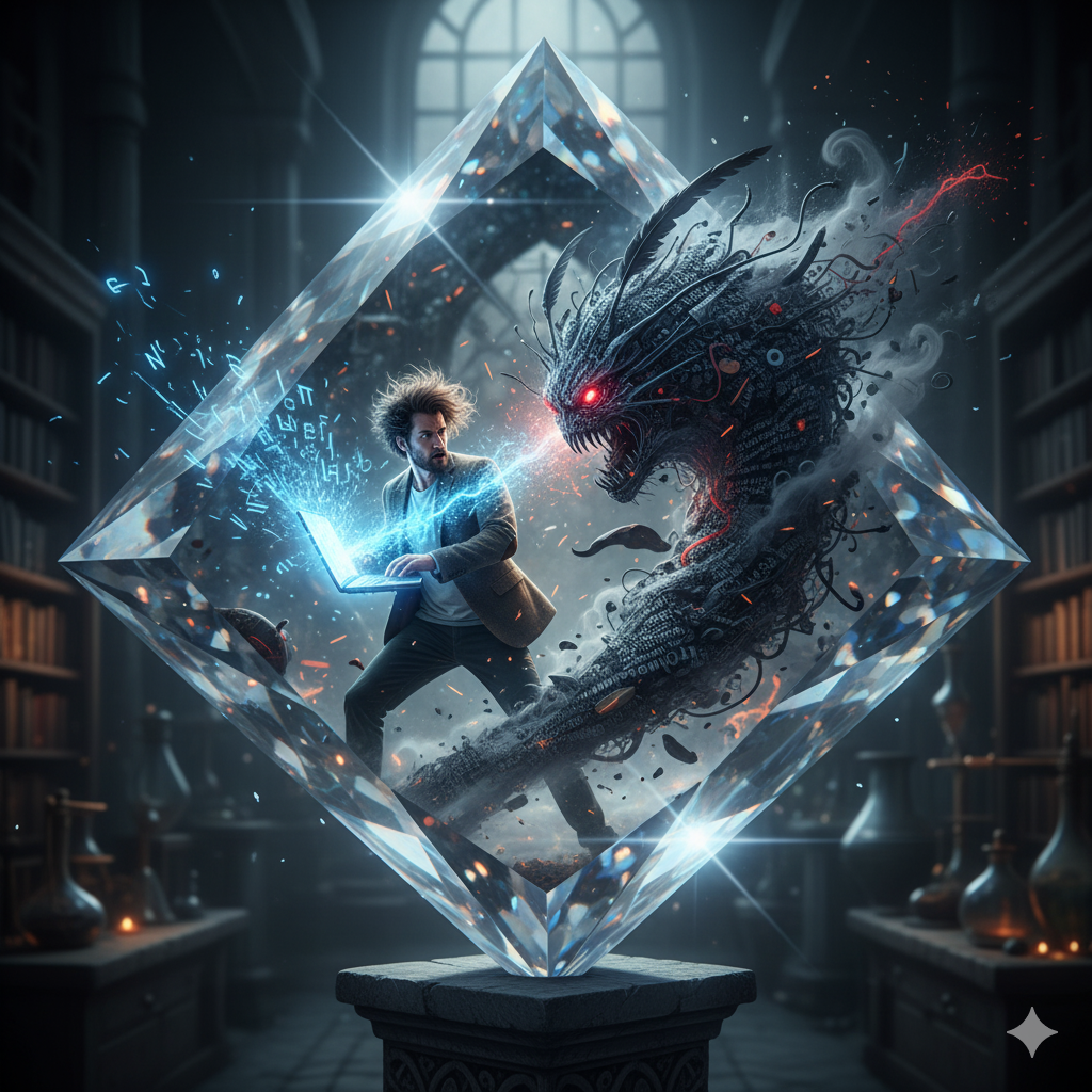 author fighting a monster image