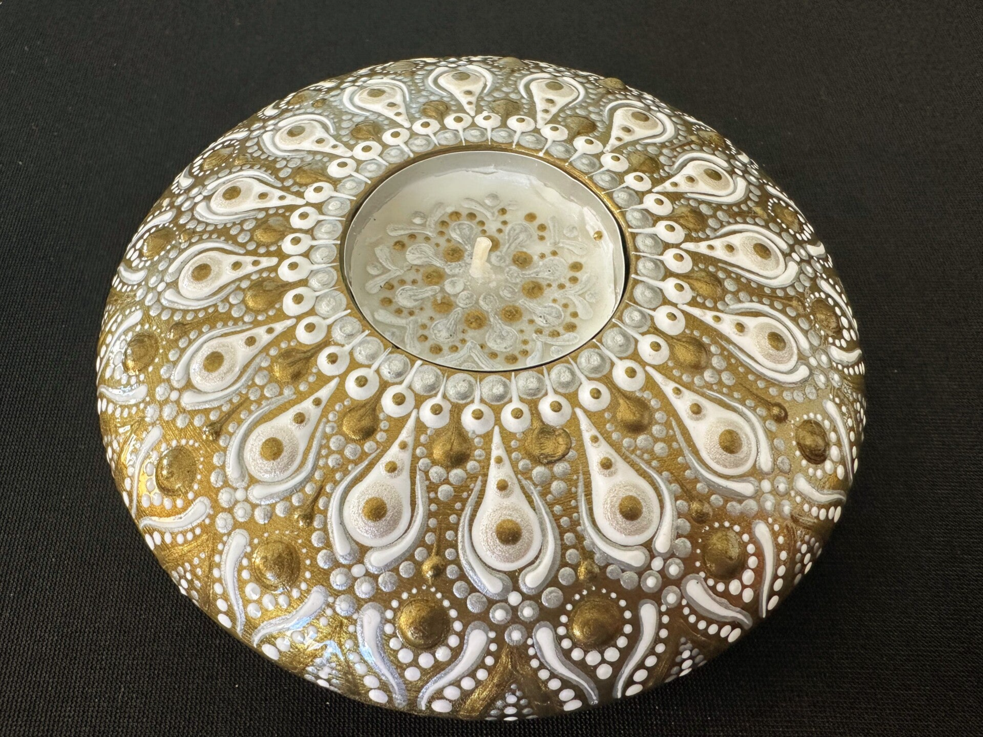 Photophore bronze/argent/blanc 12 cm "Peintures Précieuses"