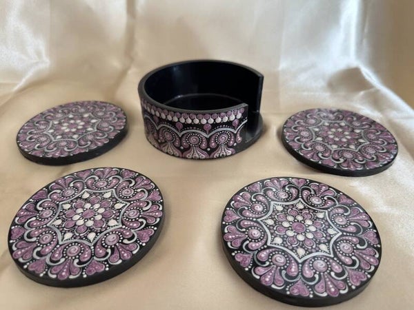 Sous-verres roses x 4 et leur boîte de rangement "Peintures Précieuses"