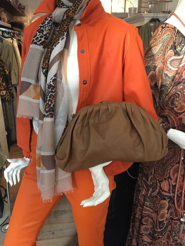 Leather Statement Clutch Brown