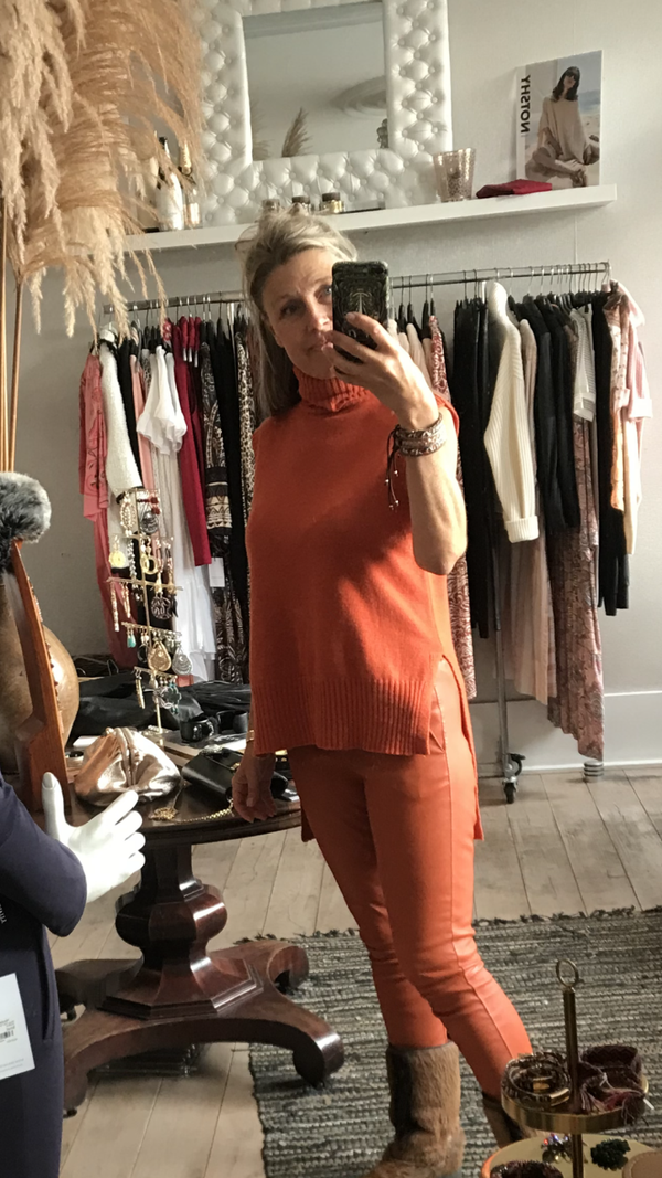 Cashmere col mouwloos Burnt Orange