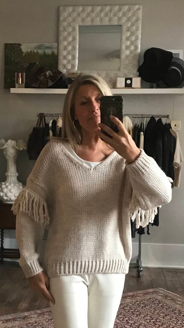 Gebreide Trui Fringes beige