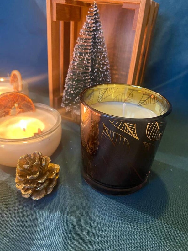 Bougie feuilles dorées