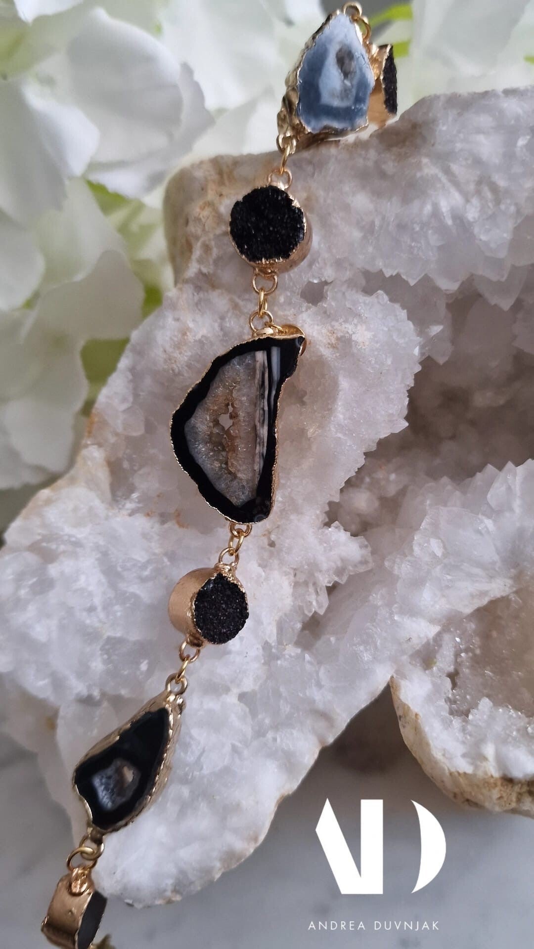 Statement Bracelet Multiple Stones Black..