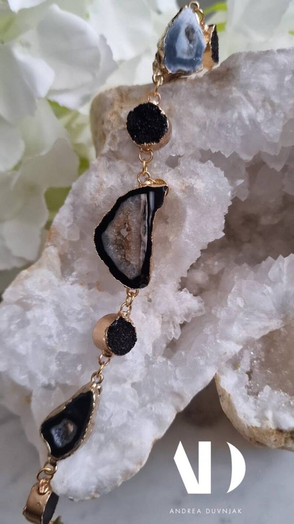 Statement Bracelet Multiple Stones Black..