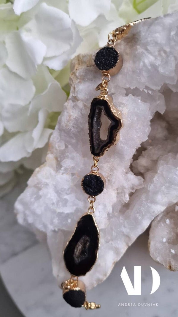 Statement Bracelet Multiple Stones Black