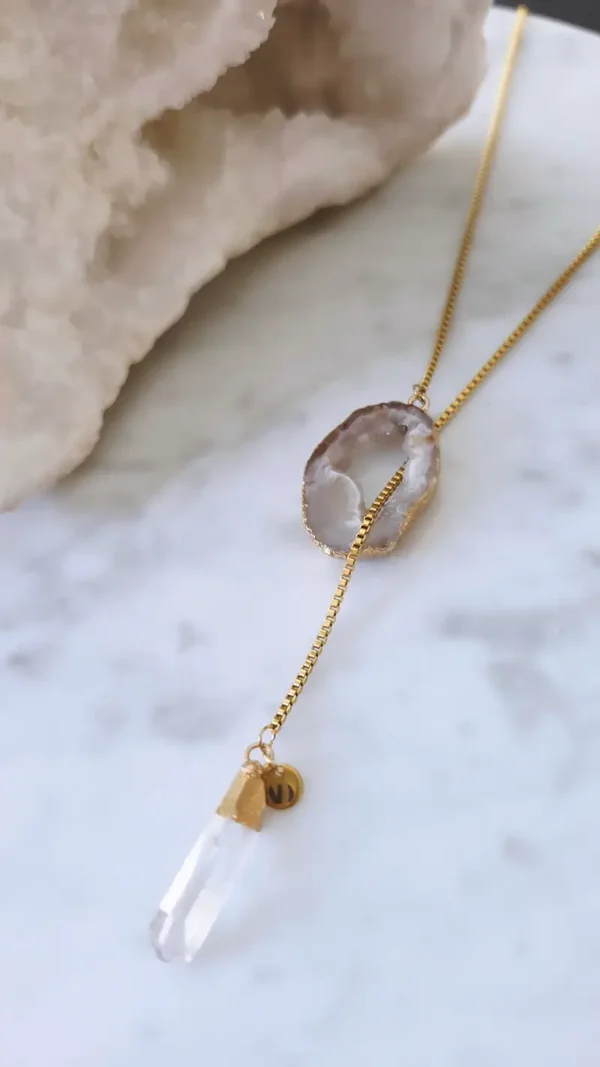 Collier Statement Double Stone | white crystal dark goud