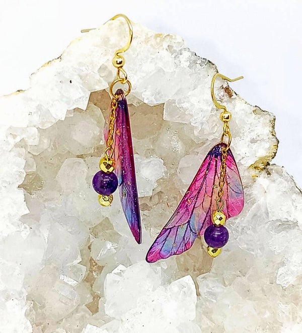 Boucles d'oreilles papillon : Améthyste et Hématite