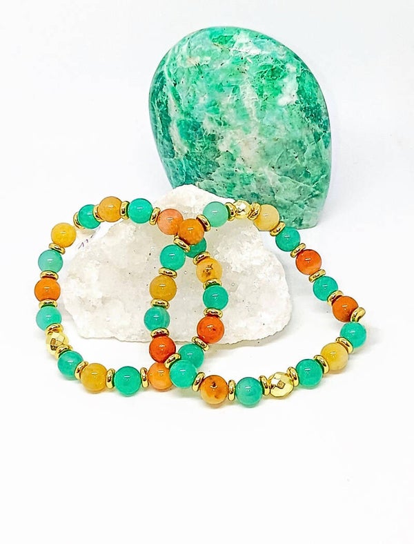 Bracelet "Sorbet Glacé" : Amazonite des USA, Aventurine orange et Hématite 8mm
