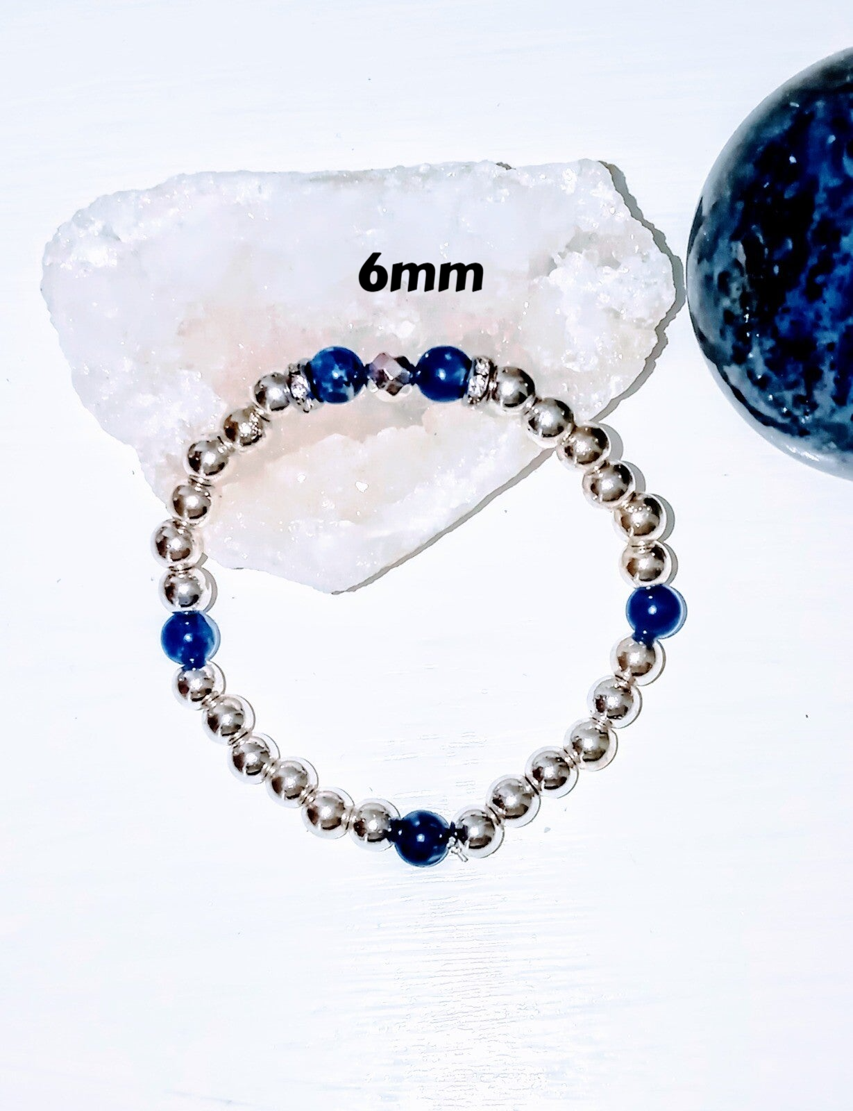 Bracelet "Silver Blue" : Hématite et Sodalite 8mm