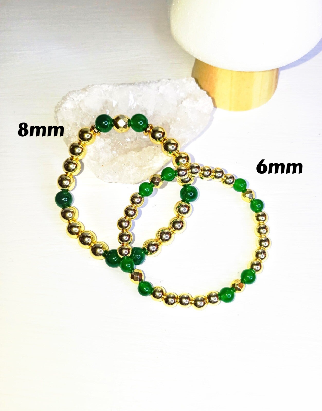 Bracelet "Gold Green" : Onyx vert et Hématite 8 et 6mm