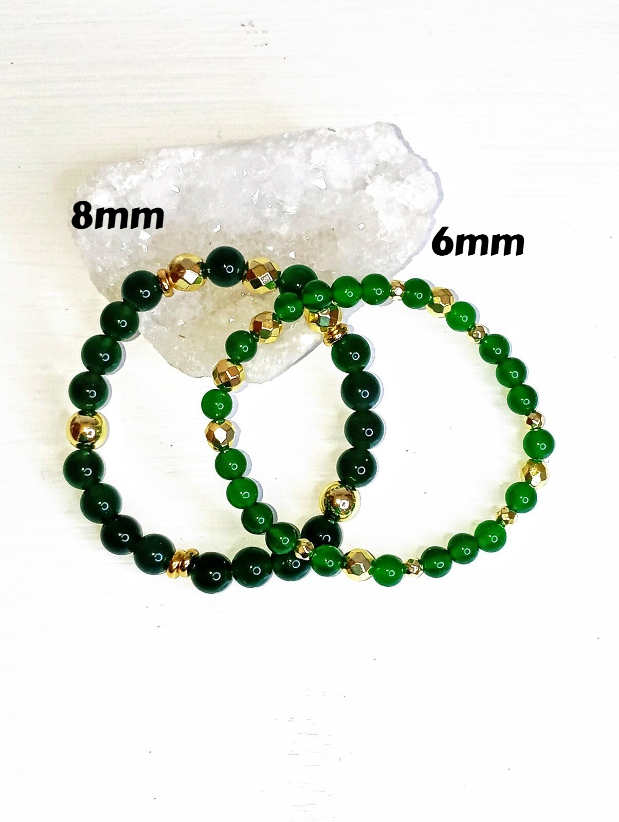 Bracelet "Green Gold" : Onyx vert et Hématite 8 et 6mm
