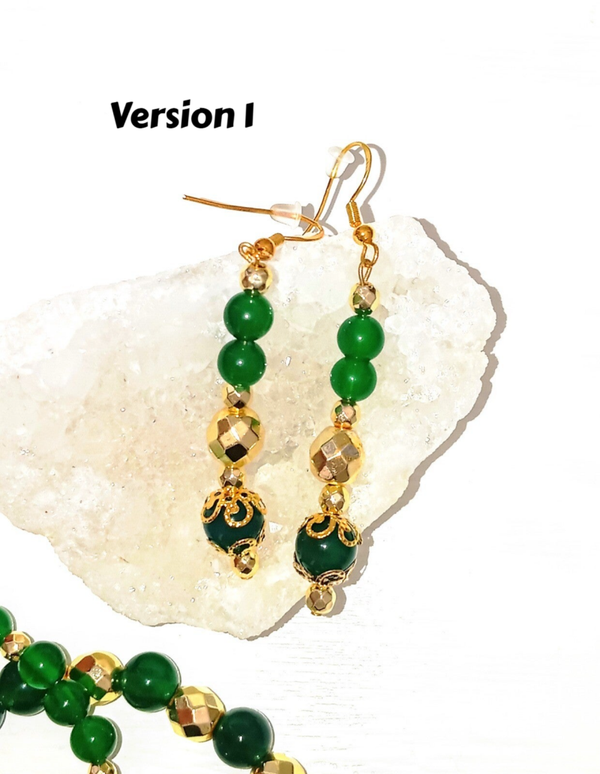Boucles d'Oreilles "Green Gold" : Onyx vert et Hématite