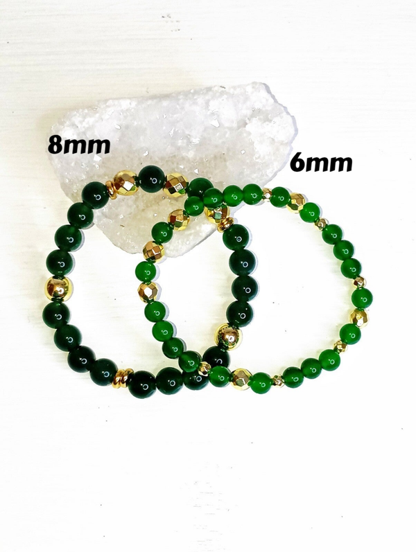 Bracelet "Green Gold" : Onyx vert et Hématite 8 et 6mm