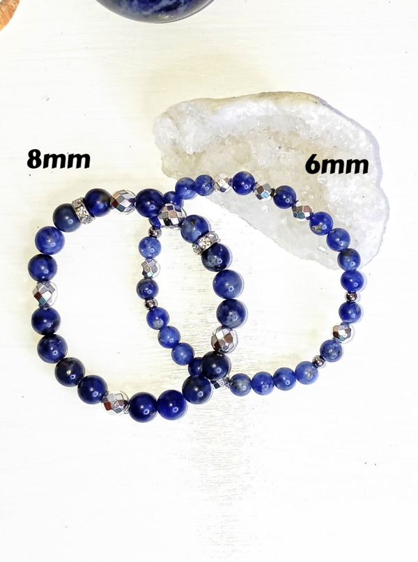 Bracelet "Blue silver" : Hématite et Sodalite 8 et 6mm
