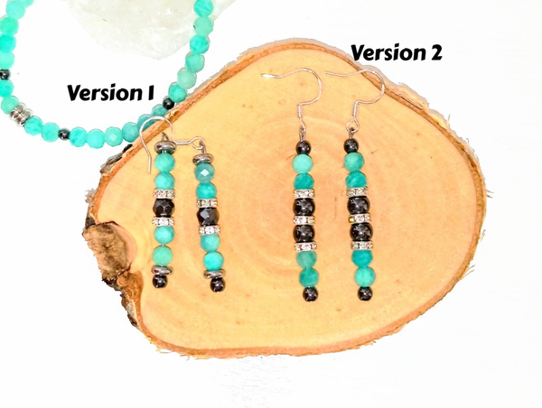 Boucles d'Oreilles "Caraïbe" : Hématite et Amazonite du Pérou